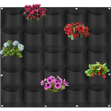 Sac à Plantes Mural, 25 Poches Sacs de Culture Muraux, 100 x 100 cm, Sac de Plantation Suspendu Pot de Fleurs Mural Extérieur, Sac à Plantes Mural en Feutre Vertical (1/5)