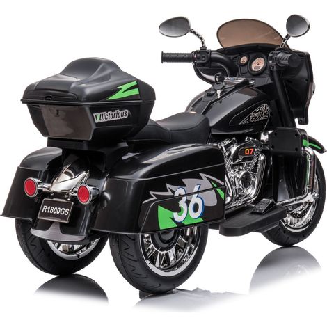 Moto pour enfants, moto électrique pour enfants, jouet moto 3 roues avec démarrage à clé, phare, coffre de rangement et deux moteurs. (1/5)