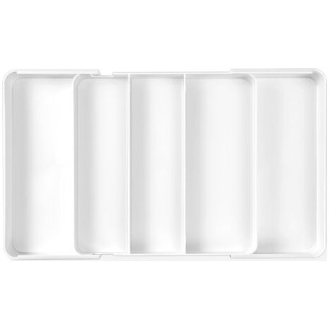 Cassetto portaposate bianco, regolabile in dimensioni, resistente all'umidità, facile da riporre, organizer per posate da cucina per riporre posate e forchette. (1/5)