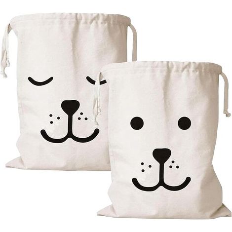 Sac à linge à cordon - 60 x 50 cm - Grand sac à linge - Sac de rangement - pour vêtements, jouets - Lot de 2 - blanc (1/5)