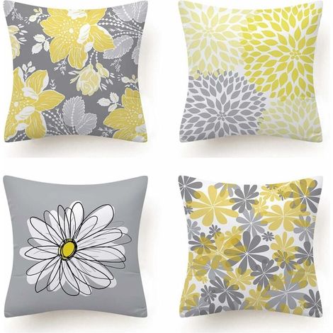 Lot de 4 Housse Coussin, Fleur Taie d'oreiller pour Canapé Maison Salon Chambre Décoration D'intérieur 45X45cm (Daisy - 45X45) (1/5)