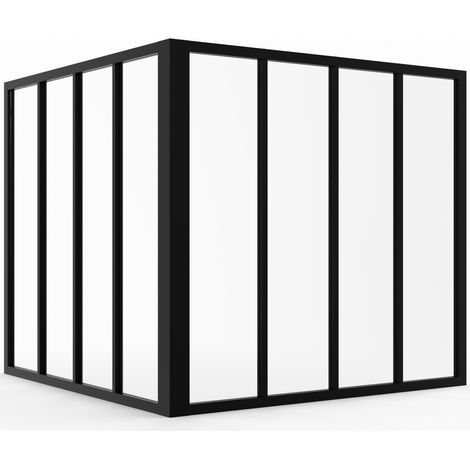 Tetto in vetro angolare a 8 vetri L. 116 x L.116 x H.108 cm in metallo nero e vetro temperato (1/5)