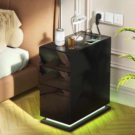 Table de Chevet, avec Bande LED Multicolore Réglable, 3 Tiroirs, 53 x 30 x 62 cm, Table d'Appoint de Style Moderne (1/5)