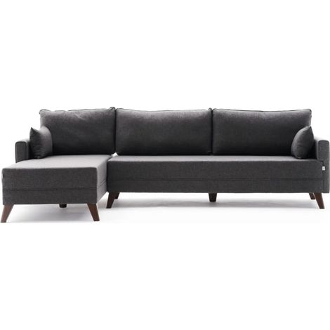 Canapé d'angle gauche 5 places tissu gris foncé Kandy 275cm (1/5)