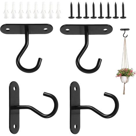 LaBlanc - 4 Ensembles Support Plante Mural,Suspension Mural Crochet Plante,Crochets Noirs avec Vis et Chevilles Murales,Pour Suspendre Plantes,Lampes,Mangeoires D'oiseaux (1/5)