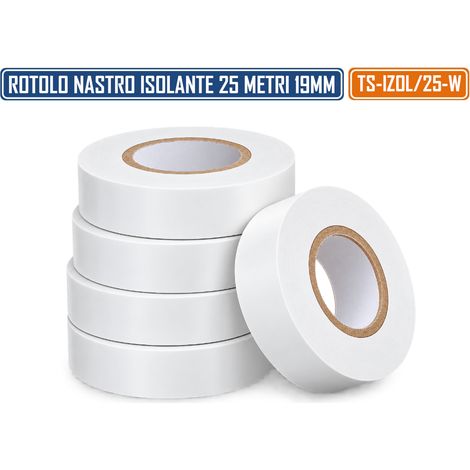 CONFEZIONE 5 PEZZI NASTRO ISOLANTE IN PVC BIANCO 19 MM X 25 M SPESSORE 0,13 MM (1/5)
