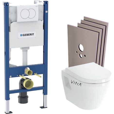 WC-Pack Vorwandelement Duofix + Wand-WC Vitra Integra + Toilettensitz aus Duroplast + Weiße Betätigungsplatte + Verkleidungsset (1/5)