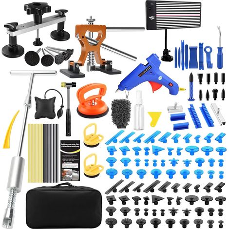 Kit de réparation de bosses de voiture – Kit d'outils de débosselage sans vernis avec panneau LED Dent Board + marteau coulissant, pont de traction et extracteur de bosses – Pour bosses de voiture (1/5)