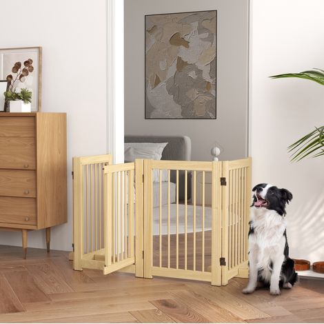 Valla para perros de madera con puerta 4 paneles OKMYHOME (1/3)