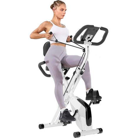 3 en 1 Vélo d'appartement Pliable - Rattantree X-bike Avec 16 Niveaux de Résistance Réglables - Volant d'Inertie 2,5KG - Écran LCD - Siège Réglable - Noir