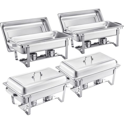 Chauffe-Plat Buffet 8 Qt, Lot de 4, Acier Inoxydable avec 4 Plats Rectangulaires, Réchaud pour Réceptions, Mariages et Banquets, Argent (1/5)