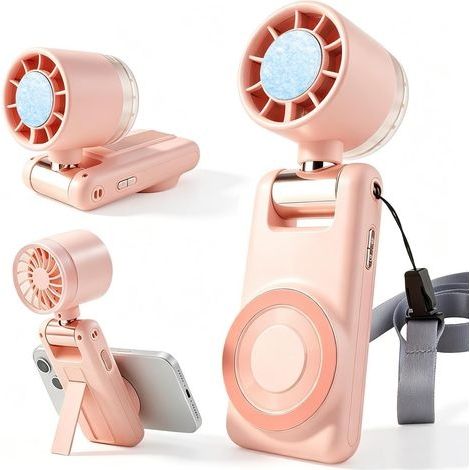 Ventilateur turbo portable avec support de téléphone magnétique et plaque de refroidissement – 3600 mAh 100 vitesses, petit ventilateur personnel rechargeable, refroidisseur de glace (1/5)