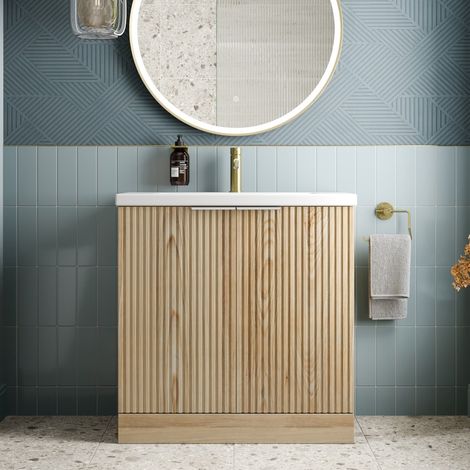 Bathroom Vanity Unit Basin Sink Free Standing 800mm Door Cabinet Storage Wood (1/5)