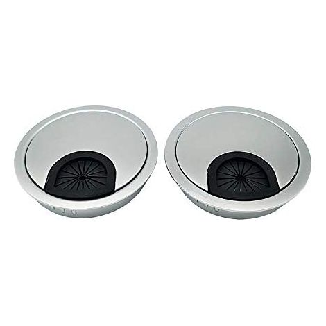 Lot de 2 Passe Câble Fil Ronds encastrables pour Table Bureau ⌀ 80mm, Alliage Zinc - Argent-80mm-2Pièces (1/5)