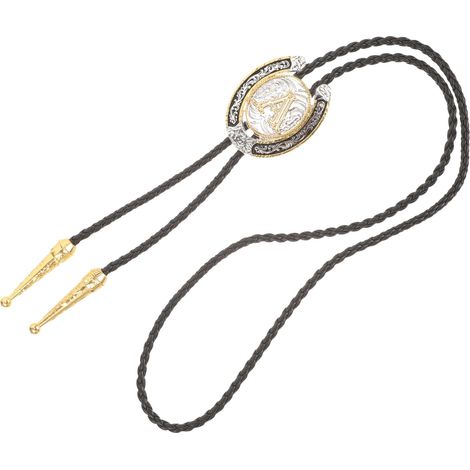 Cravatta bolo in metallo regolabile con cordino in cuoio, accessorio western vintage versatile per uomo e donna, ideale per costumi da cowgirl. (1/5)