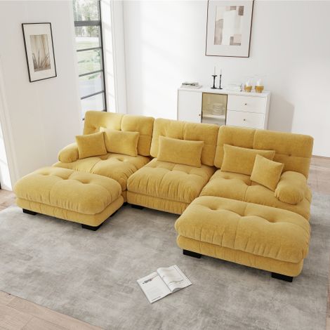 Canapé en U extra-large, idéal pour le salon, avec une assise profonde qui se transforme en canapé-lit et comprend un repose-pieds. (1/5)