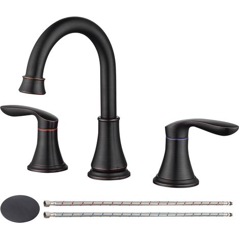 Robinet de lavabo à 2 poignées et 3 trous, 8 pouces, bronze huilé, avec bonde escamotable (1/5)