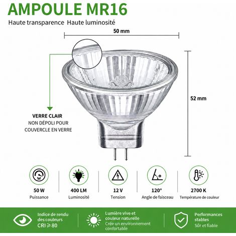 Ampoule halogène MR16 GU5.3 50W 12V pour spot et rail mr16-50w-12v 5 × 5 × 6 cm 50 g – Livraison gratuite