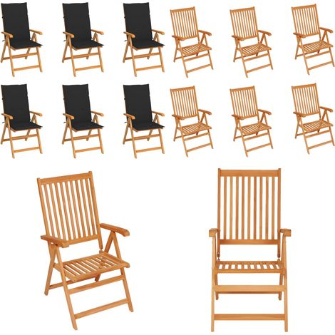 Chaises de jardin lot de 6 avec coussins noir Bois teck massif - Chaise De Jardin - Mobilier De Jardin - Fauteuil De Jardin - Teck - Chaise Pliable - Home & Living (1/5)