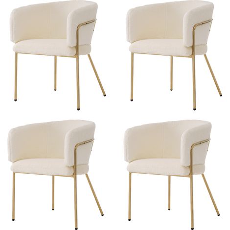 Set di 4 sedie da pranzo imbottite bianche in simil pelliccia con gambe in metallo MODENUIT (1/5)
