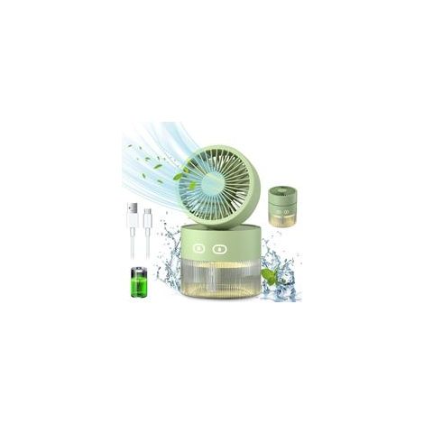 Mini ventilateur de refroidissement, petit humidificateur d'air 350 ml avec veilleuse LED, chargement USB de bureau pour bureau et petite pièce (vert) (1/5)