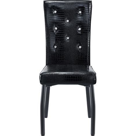 Conjunto de comedor redondo con mesa efecto mármol y 2 sillas negras de polipiel (1/5)