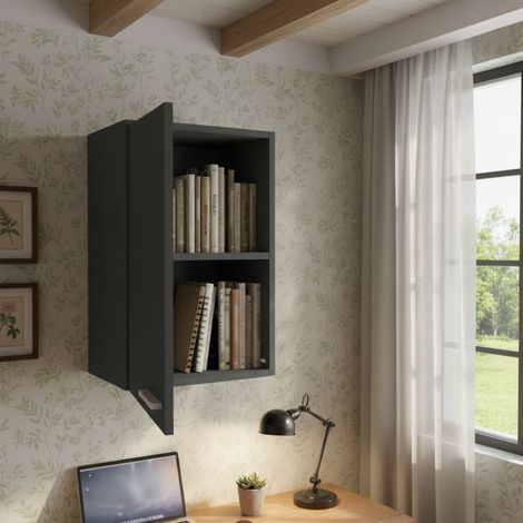 Libreria pensile moderna con anta e schienale - Montaggio rapido cabineo - Basalto (1/5)