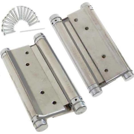 Charnières à double action avec ressort 4" (100 mm) - 1 paire avec vis - Charnières de porte battante doubles en acier inoxydable pour portes de cuisine de café intérieures et extérieures (1/4)