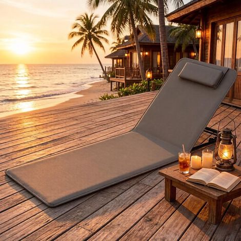 Chaise longue pliante pour plage et extérieur, dossier réglable sur plusieurs positions, avec compartiment de rangement intégré (1 unité)