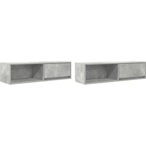 Lot de 2 meubles TV muraux peu encombrants 100 x 31 x 25,5 cm en bois d'ingénierie gris béton