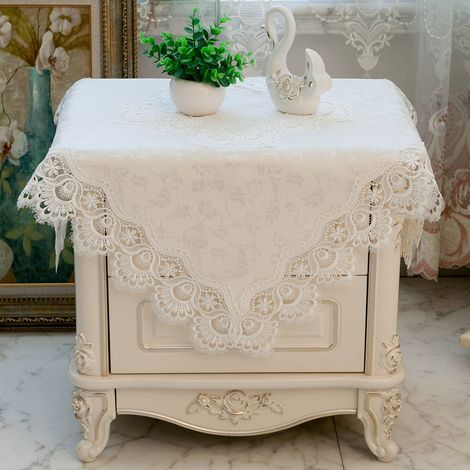 Nappe de chevet carrée, housse de table de chevet, coussin anti-poussière (1 pièce, blanc pur 038)
