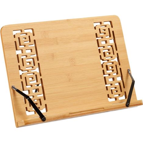 Porte-Livre Cuisine, Support, Recettes, Bambou, Lutrin, Pupitre, Tablette, Ornement, HxLxP 24x34x21 cm, Nature (1/5)