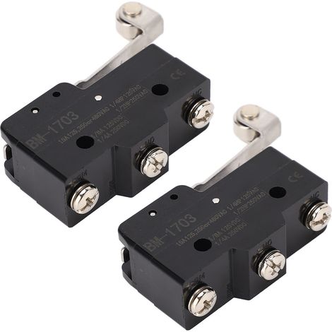 2 micro-interrupteurs de fin de course à contact argenté, conducteur en cuivre, levier à galet articulé, NO+NC, 250 V CA (1/5)