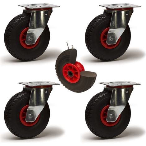 Lot de 4 roulettes pivotantes pneumatique increvable - 225 Kg (1/2)