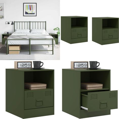 Mesitas de noche 2 unidades acero verde oliva 34,5x39x44 cm - Mesitas de noche - Mesita de noche verde oliva