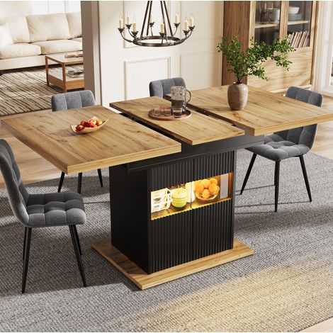 Mesa extensible con almacenamiento y LED, 110-140 cm, MDF y metal negro OKMYHOME (1/5)