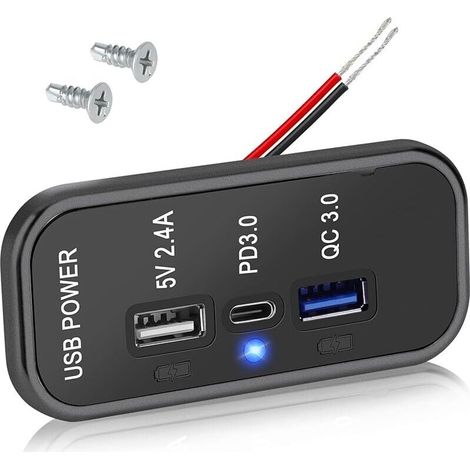 Presa a 3 Porte 12 V, PD3.0 Type C, QC3.0 USB 2,4 A, Adattatore di Ricarica Rapida per Auto e Nautica (1/5)