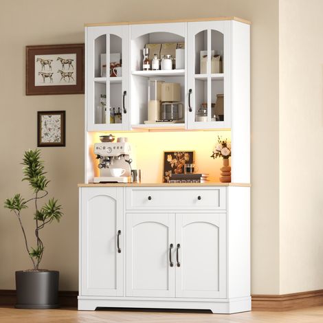 Mobile alto da cucina 100/38/178 cm bianco con ante in vetro e illuminazione LED RGB (1/5)