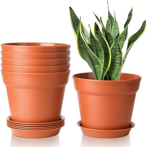 6Pcs Pot de Fleur en Plastique 4 Pouces Céramique Rouge (1/5)