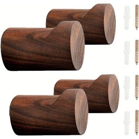 SABIR 4 Pièces Manteau en Bois Naturel Mural Décoratif Chapeau Bois Patères Bois Porte-Chapeau Entrée Mur Cintre (1/5)