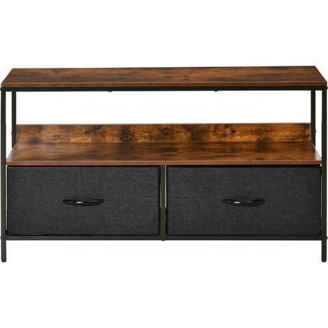 Meuble TV bas industriel avec tiroirs rabattables et étagère ouverte 98x29x56 cm (1/5)