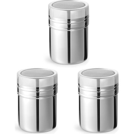 Contenitore per polveri con setaccio fine - Contenitore per spezie - Dispenser per polveri - Può essere utilizzato per setacciare farina, cacao in polvere, zuccherini, ecc - 5 x 7,5 cm - 3 pezzi (1/5)