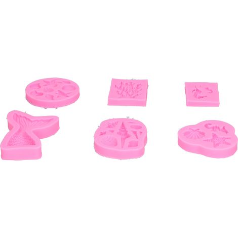 Ensemble de 6 moules à gâteaux en silicone avec de multiples combinaisons de coquillages, fondant, pâte polymère, résine époxy, figurines en plâtre et outils de sculpture (rose). (1/5)