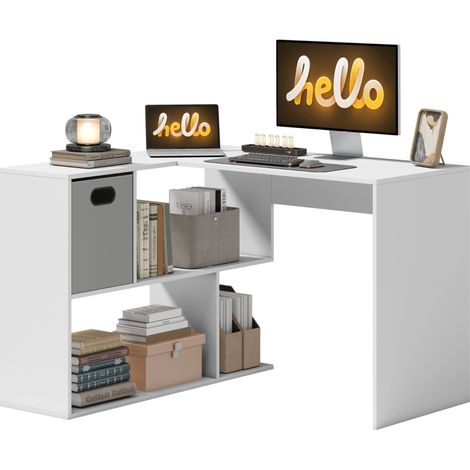 Bureau d’angle ordinateur avec tiroir et étagères ouvertes 110 x 100 x 75 cm Blanc