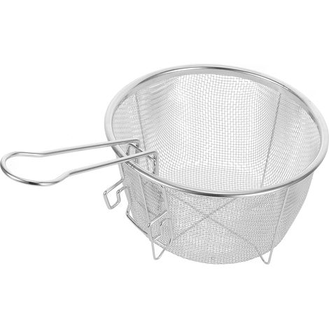Panier à friture pliable rond en acier inoxydable de 18 cm avec poignée- panier à friture multifonctionnel- adapté à la friture de frites et de poulet- filtre à mailles fines- adapté à une utilisation (1/5)