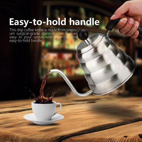 Bouilloire à col de cygne en acier inoxydable 304 de 1,2 L pour café filtre, idéale pour la maison et le café. (1/5)