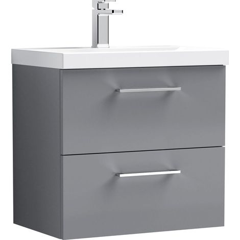 Balterley  Contemporary Bathroom 2 Soft Close Drawer & Thin-Edge Wall Hung Vanity Unit Basin, Satin Grey, 600mm