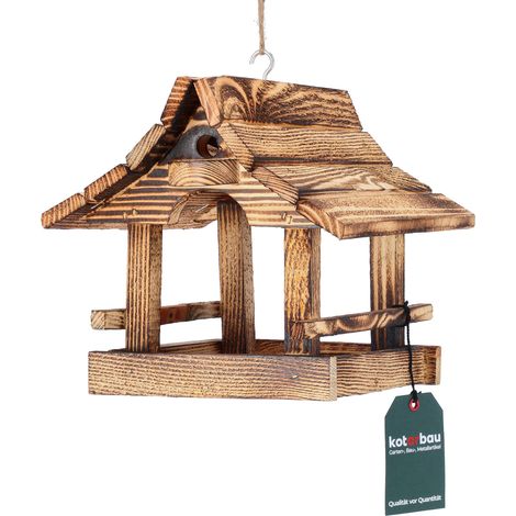 KOTARBAU® Mangeoire Oiseaux Extérieur - Bois Brûlé Clair - 22x26x222 cm - Marron - Mangeoire À Suspendre - Pour Jardin Terrasse - Sécurisée - Naturelle (1/5)