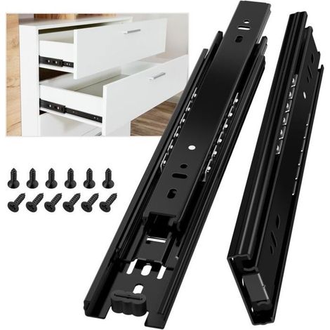 Guías para cajones con rodamientos de bolas, 300 mm, capacidad de carga 45 kg, rango de extensión 200-600 mm, 1 par (2 piezas) (1/4)