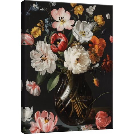 Peinture pour salon chambre a coucher fleurs noir moderne sur toile Murale 120x80 (1/3)